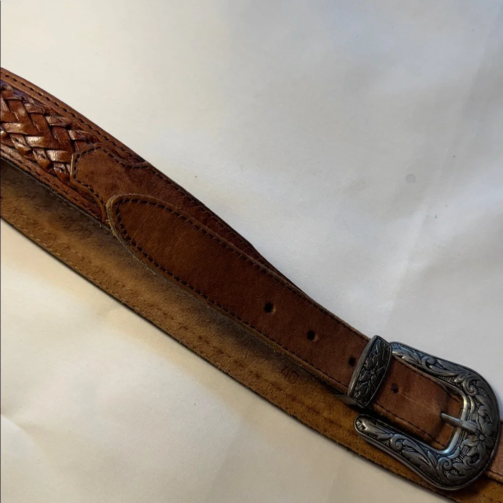 Unbranded Leather Braided Belt Silver Metal Buckle Rodeo, Western‎